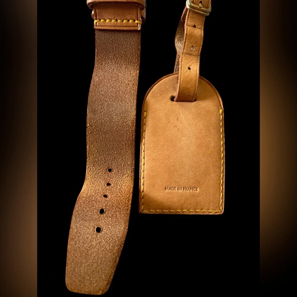 Authentic Louis Vuitton Tan Leather Luggage Travel Tag and Strap - Picture 4 of 12